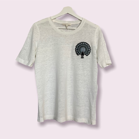 Maje Tina Peacock Embroidery Shirt In White Size 2 - Picture 2 of 7